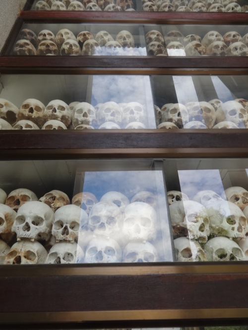 Once you get closer, you can see all the exhumed skulls and bones of the dead people. 